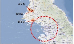▲ 북한 서해 무역항 위치도.