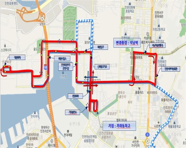 인천시는 3월26일 가좌동 차고지를 출발해 인천지하철 2호선과 7호선 석남역을 경유, 북항 배후단지를 운행하는 29번 버스를 오는 26일 첫차부터 운행한다고 밝혔다. (사진=인천시)