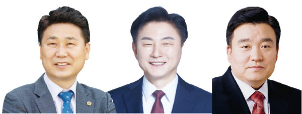 왼쪽부터 의정부시장 더불어민주당 김원기 후보,  국민의힘 김동근 후보, 무소속 강세창 후보.