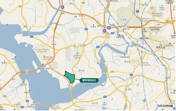 경기도가 경기경제자유구역 현덕지구 2.32㎢(평택시 현덕면 권관리, 장수리, 포승읍 신영리 일원)를 2024년 8월14일까지 2년간 토지거래허가구역으로 재지정했다. 사진은 현덕지구 조감도. (사진=경기도)