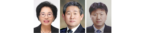 왼쪽부터 오정옥 광명다솜가족봉사회장, 엄진호 광명경찰서자율방범연합대장, 구필회 광명시자율방재단장.