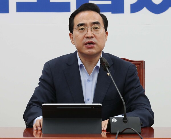 더불어민주당 박홍근 원내대표가 7일 오전 국회에서 열린 정책조정회의에서 발언하고 있다