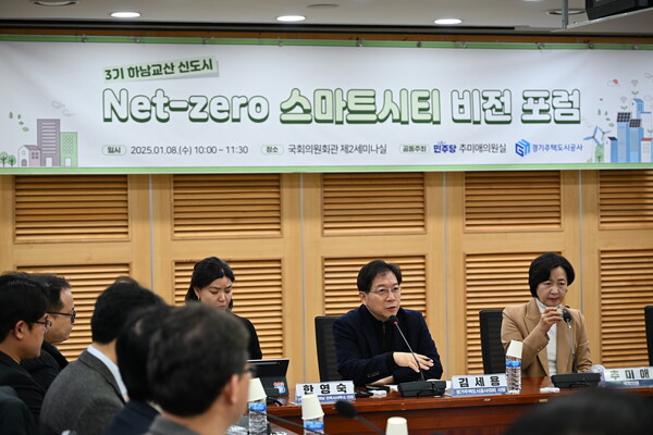 경기주택도시공사와 더불어민주당 추미애 의원실은 8일 3기 신도시 하남교산 지구의 넷-제로 실현 방안을 모색하기 위해 ‘하남교산 넷-제로 스마트시티 비전포럼’을 개최했다.(사진=GH)