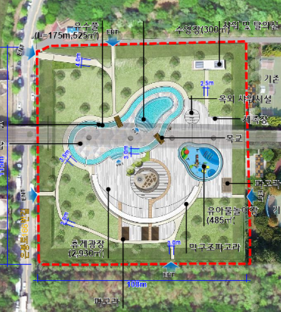 인천시 남동구는 논현포대근린공원 제2유수지에 조성 중인 가족형 야외 물놀이장 명칭을 '남동 물빛놀이터'로 확정하고 7월 초 개장한다고 밝혔다. (사진=남동구)