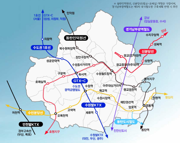 수원시 도시 발전을 견인할 격자형 광역 철도망.