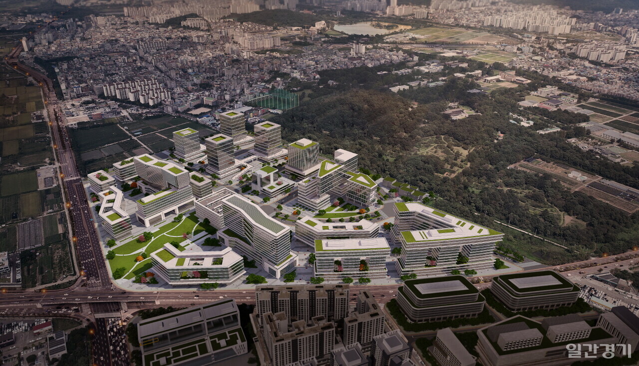 수원도시공사가 수원특례시와 함께 역점 추진하는 탑동이노베이션밸리 개발 사업의 공모공고가 7월 4일부터 시작되면서 사업이 본격화 됐다. 사진은 수원경제자유구역 조감도. (사진=수원도시공사)