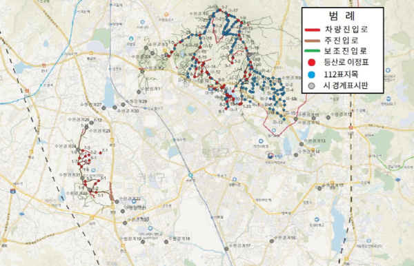 수원시가 광교산·칠보산 안내시설물 262개의 위치정보를 담은 전자지도를 구축했다. (사진=수원시)