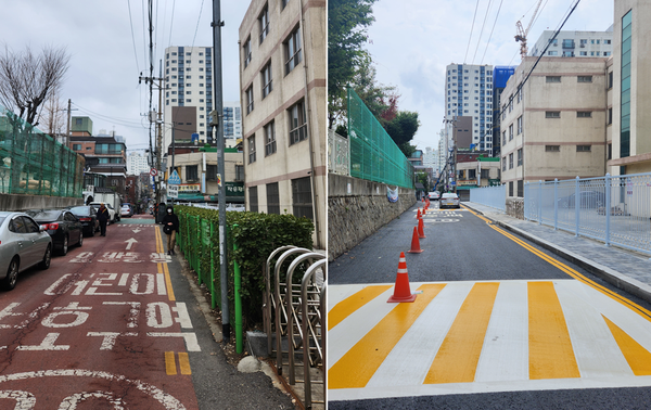 남동구는 간석3동 약산초등학교 북측 담장을 허물고 너비 1.5m, 연장 100m의 안전 통학로를 만들었다고 3일 밝혔다. (사진=남동구)