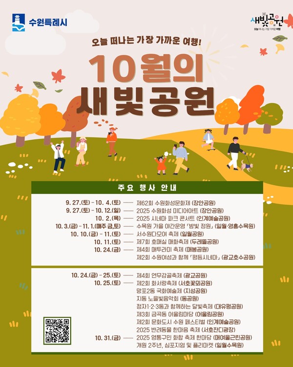 수원시가 10월 한 달 동안 공원 곳곳에서 다양한 축제와 문화행사를 개최한다. 수원화성문화제와 마을축제, 수원수목원 2주년 기념 행사 등이 시민들을 맞이한다. (사진=수원시)