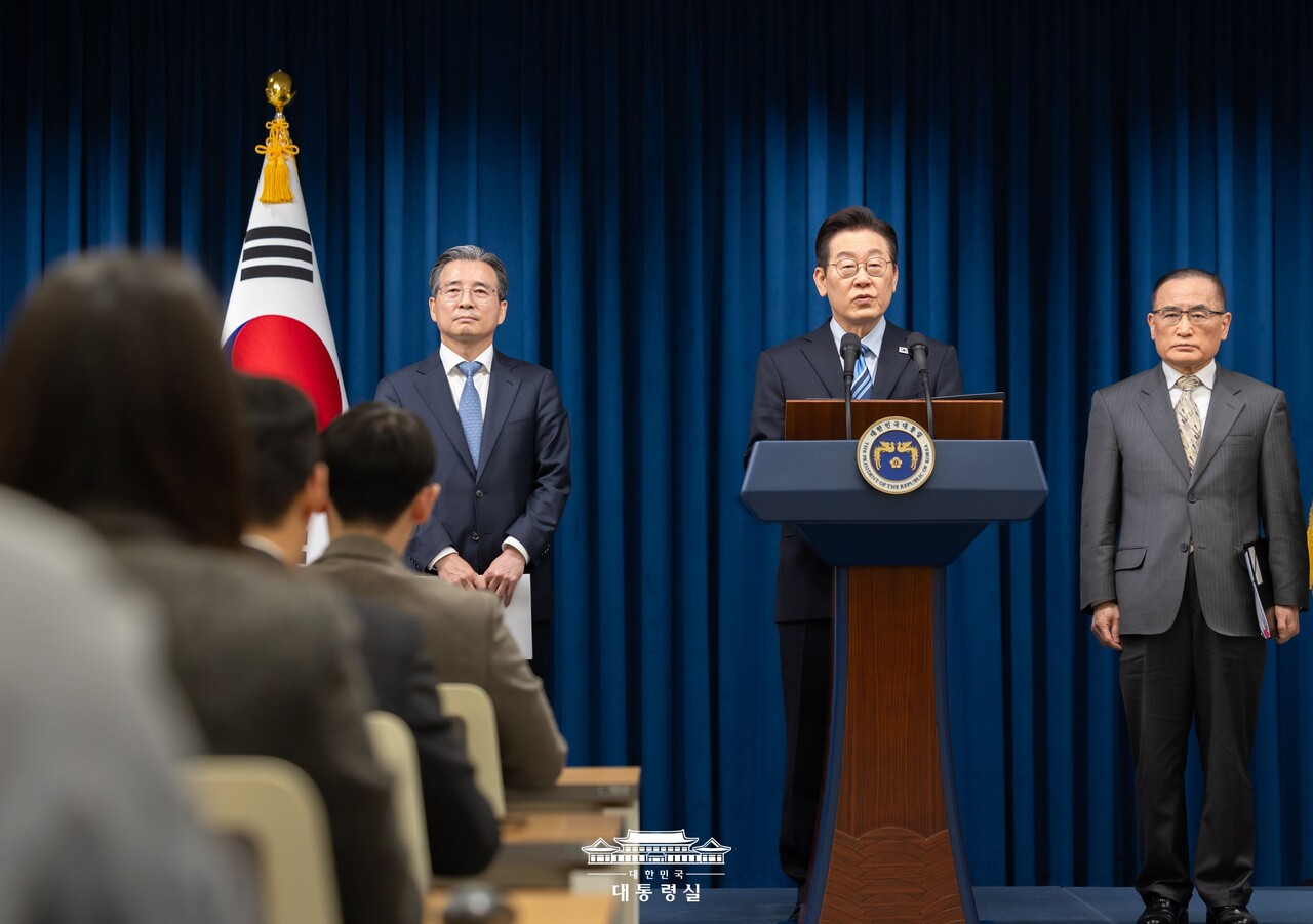 이재명 대통령은 11월14일 서울 용산 대통령실에서 한미 관세·안보 협상의 조인트 팩트시트를 발표했다. (사진=대통령실)