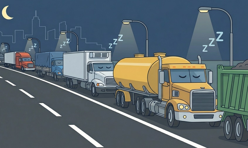 인천 남동구 지역 내 화물차의 밤샘 주차에 대한 단속보다는 실질적 대책 마련이 필요하다는 주장이 나왔다. (그래픽=AI생성이미지)