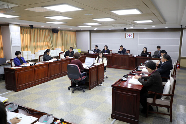 수원특례시의회 환경안전위원회 소속 의원들이 11월24일 안전교통국 행감을 진행하고 있다. (사진=수원특례시의회)